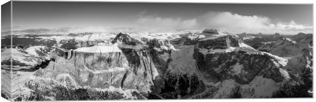 Torri del Sella Aerial Piz Boe Sella Pass Dolomiti Italy black and white 2 Canvas Print by Sonny Ryse