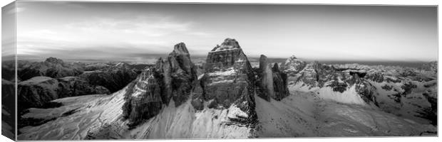 Tre cime di lavaredo Italian Dolomites Black and white Canvas Print by Sonny Ryse