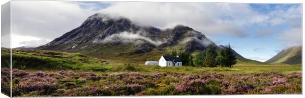 Glencoe Scottish cottage Buachaille Etive Mor Mountain and Heath Canvas Print by Sonny Ryse