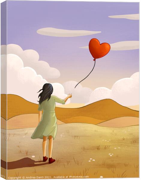 Young girl and heart shaped balloon Canvas Print by Andrea Danti