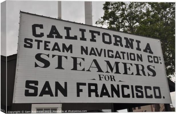 Vintage Steam Travel Sign, Sacramento Canvas Print by Sam Robinson