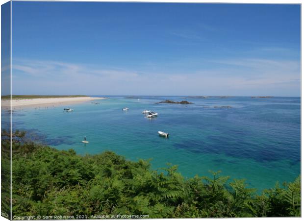 Shell Beach Bay Landscape, Herm Canvas Print by Sam Robinson