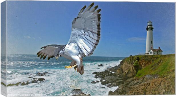 Pigeon Lighthouse with Hawk Canvas Print by Jeffrey Burgess