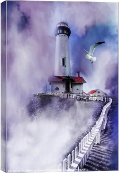 Misty Lighthouse  Canvas Print by Jeffrey Burgess