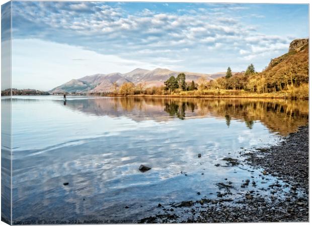 Paddle Boarding on Derwent Water, Lake District Canvas Print by June Ross