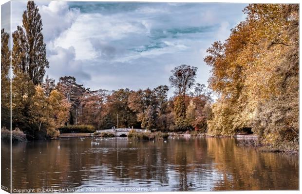 Autumn view of Pittville Lake, Cheltenham Canvas Print by Craig Ballinger