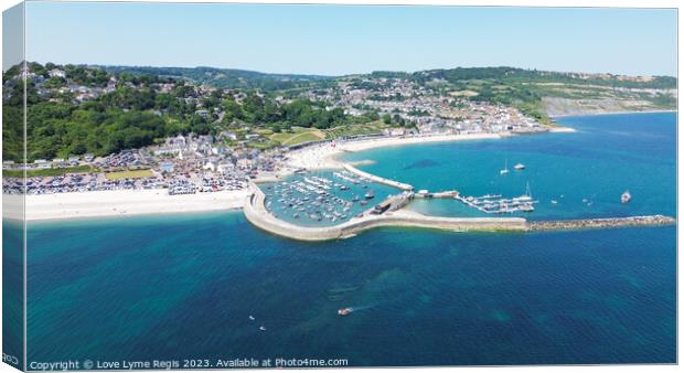 Aerial view of Lyme Regis including the Cobb Canvas Print by Love Lyme Regis