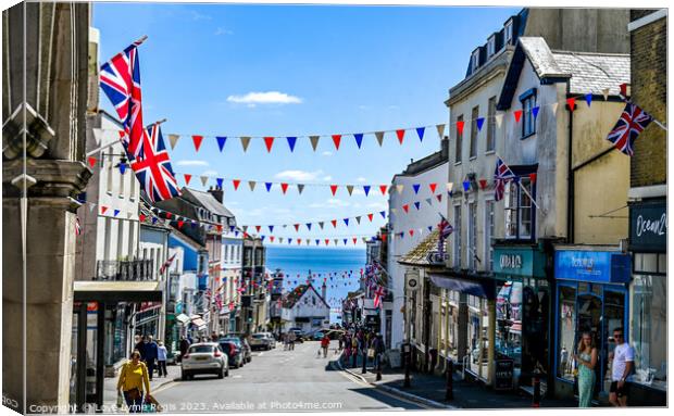 Broad Street Lyme Regis with bunting and union jack flags Canvas Print by Love Lyme Regis