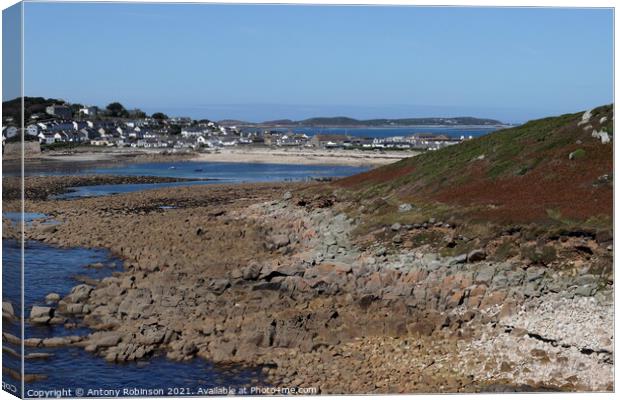 View of the Scilly Isles looking across Porthcress Canvas Print by Antony Robinson