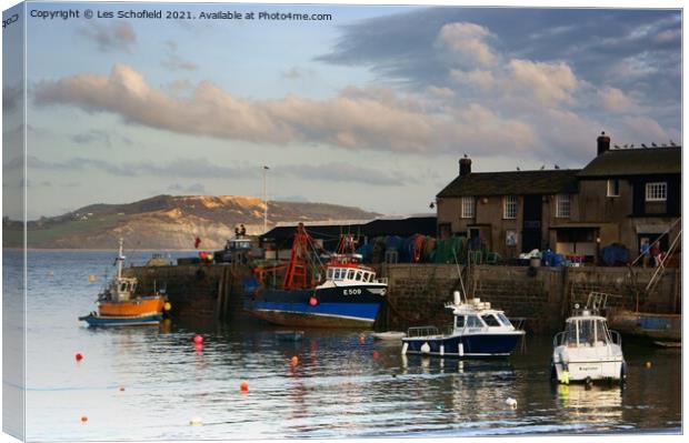 Majestic Lyme Regis Harbour Canvas Print by Les Schofield