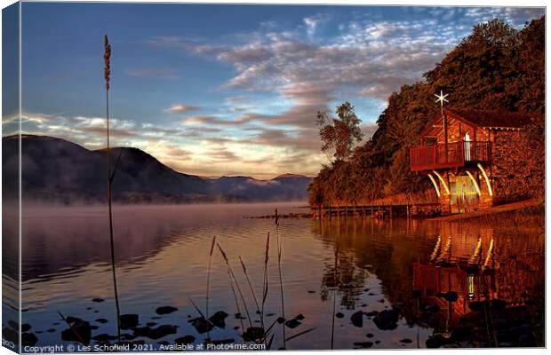 Ullswater Boathouse Sunrise Canvas Print by Les Schofield