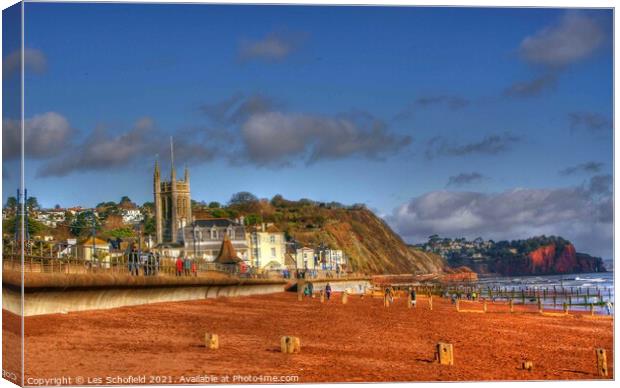 Majestic Teignmouth Beach Canvas Print by Les Schofield