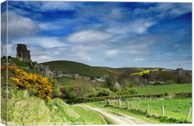 Corfe Castle and Village Dorset Canvas Print by Les Schofield