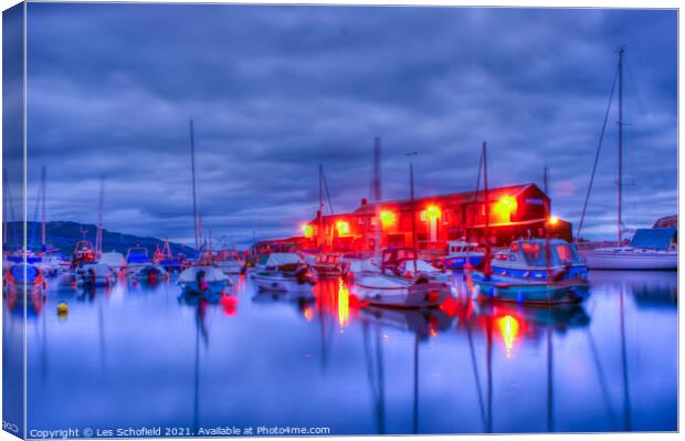 Night HDR Shot of Lyme Regis Harbour  Canvas Print by Les Schofield