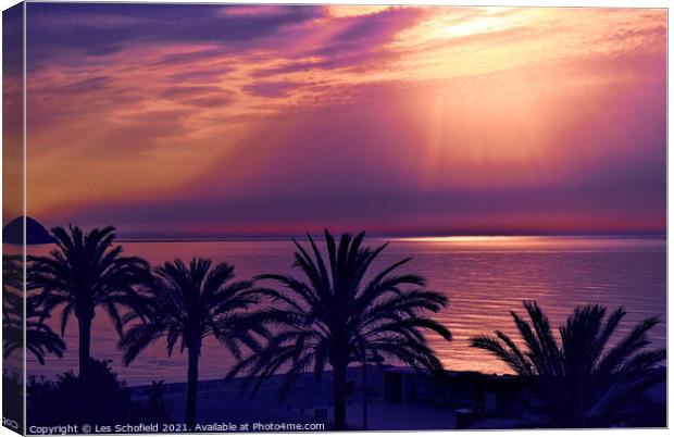 Sunset In Cala Bona Majorca Mallorca Canvas Print by Les Schofield
