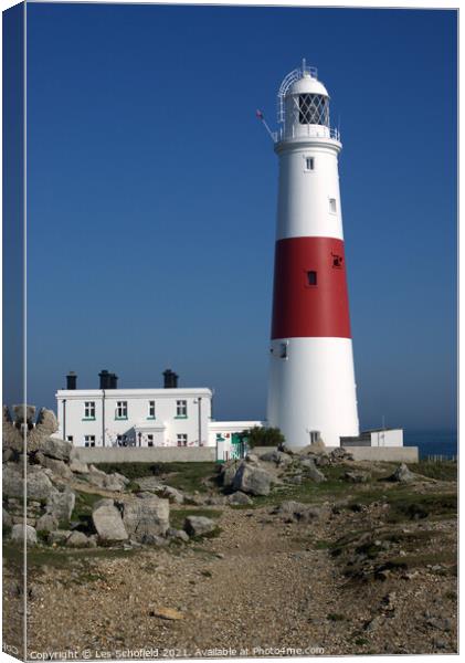 Iconic Portland Bill Lighthouse Guides Passing Shi Canvas Print by Les Schofield