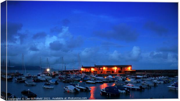 Lyme Regis harbour at Dusk  Canvas Print by Les Schofield