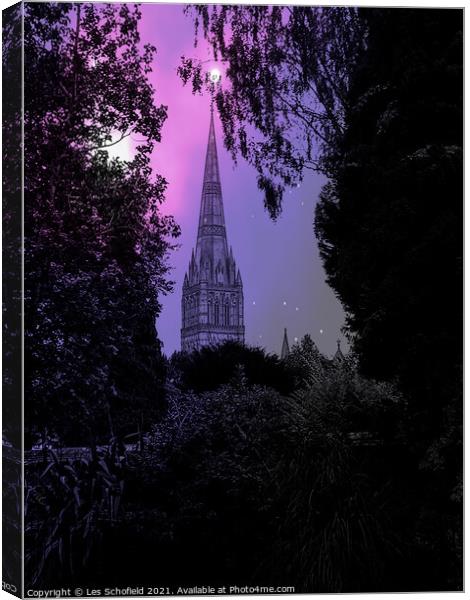 Salisbury spire Canvas Print by Les Schofield