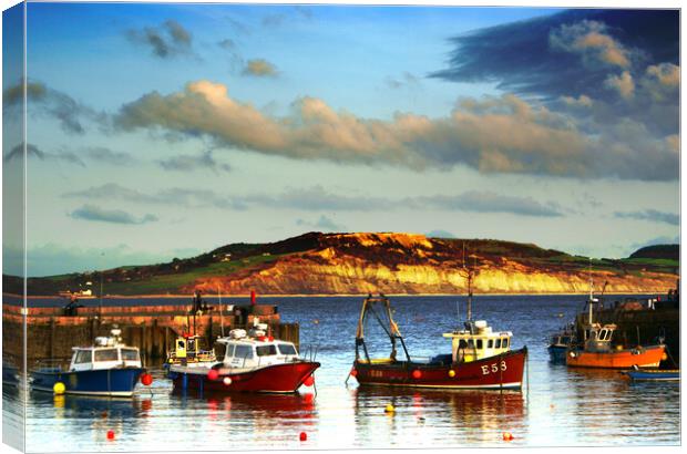 Serenity of Lyme Regis Harbour Canvas Print by Les Schofield