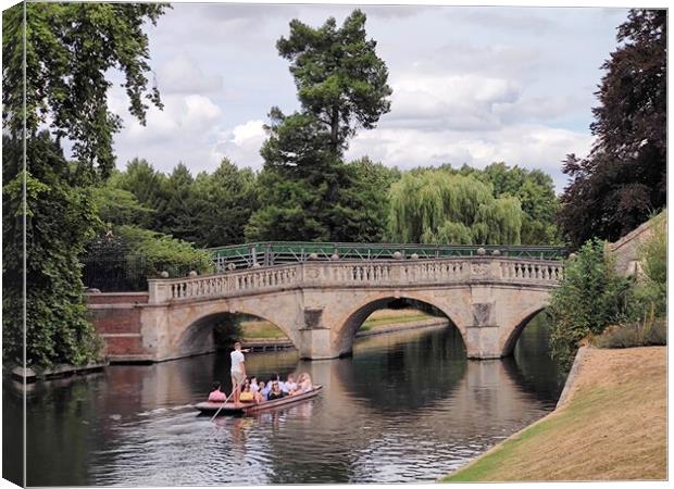 Punting on river cam Cambridge  Canvas Print by Les Schofield