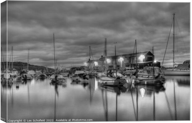 Lyme Regis harbour at night  Canvas Print by Les Schofield