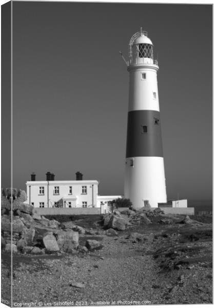 The Majestic Portland Bill Lighthouse Canvas Print by Les Schofield
