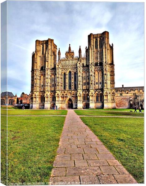 Majestic Wells Cathedral at Dusk Canvas Print by Les Schofield