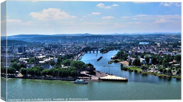 Majestic View of Koblenz Canvas Print by Les Schofield