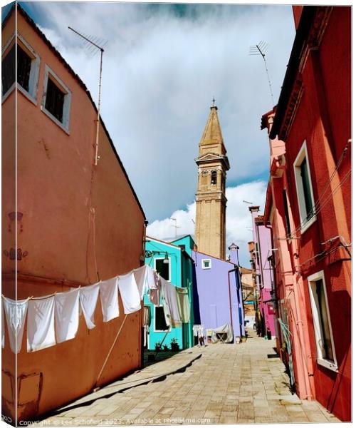 The Enchanting Leaning Tower of Burano Canvas Print by Les Schofield