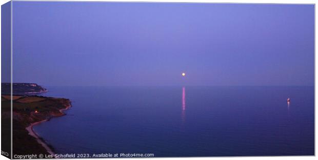 Strawberry moon on the Jurassic Coast Canvas Print by Les Schofield