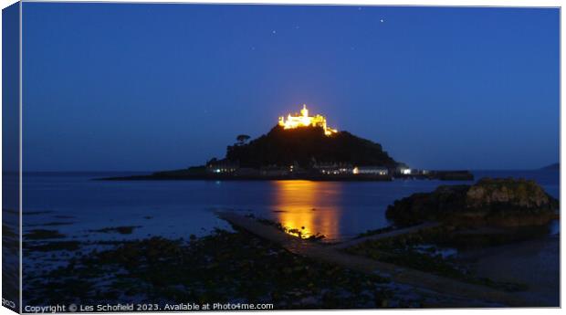 St Michael's Mount Cornwall Night Scene Canvas Print by Les Schofield