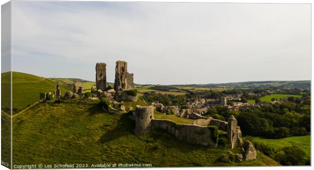 In the Heart of Dorset: Corfe Castle and Village Canvas Print by Les Schofield