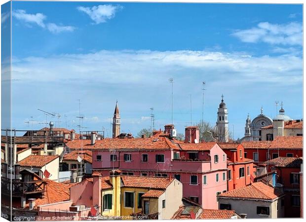 Rooftops of Venice  Canvas Print by Les Schofield