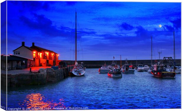 Blue Hour at Lyme Regis Harbour Canvas Print by Les Schofield