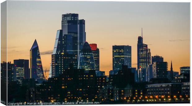 London City skyscrapers at sunset Canvas Print by Marcin Rogozinski