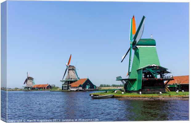 Dutch windmills at Zaanse Schans in Netherlands Canvas Print by Marcin Rogozinski