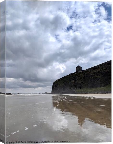 View of Mussenden Temple from Benone beach  Canvas Print by Anna Hamill