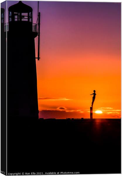 Diving Lady Illuminated by Sunrise Canvas Print by Ron Ella