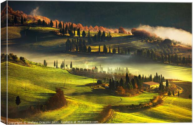Tuscany Foggy Morning Canvas Print by Stefano Orazzini