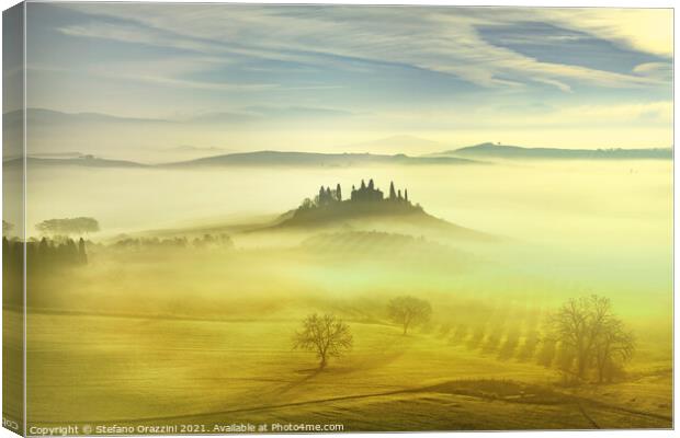 Farmland in a Foggy Morning, Tuscany Canvas Print by Stefano Orazzini