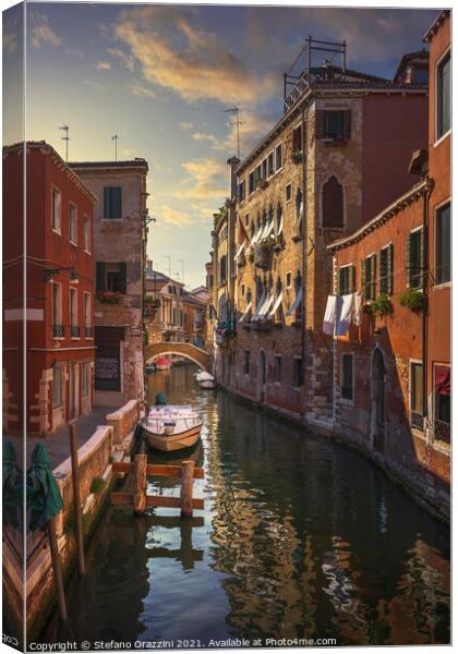 Red Canal in Venice Canvas Print by Stefano Orazzini