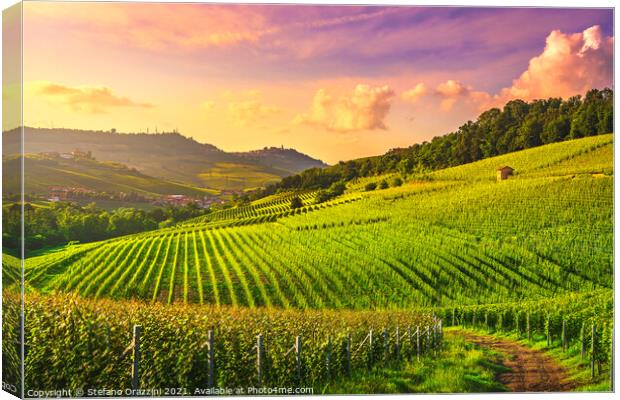 Barolo Vineyards at Sunset. Langhe, Italy Canvas Print by Stefano Orazzini