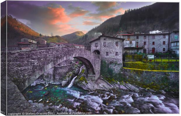 Fabbriche di Vallico, the Bridge and the Creek Canvas Print by Stefano Orazzini