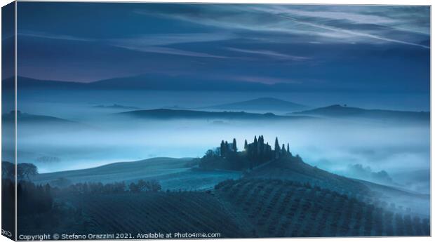 Blue Morning in Val d'Orcia. Tuscany Canvas Print by Stefano Orazzini