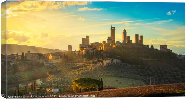 San Gimignano Skyline at Sunset Canvas Print by Stefano Orazzini