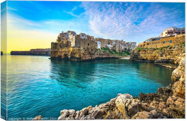 Polignano a Mare village at sunrise, Puglia, Italy Canvas Print by Stefano Orazzini