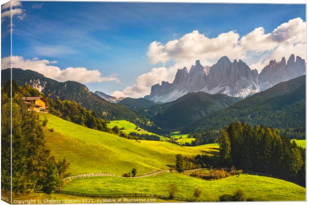 Funes Valley View and Odle Mountains. Dolomites Canvas Print by Stefano Orazzini