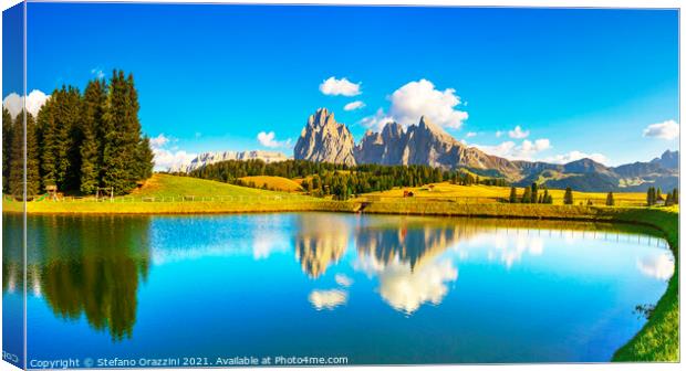 Panoramic Lake View in Alpe di Siusi. Dolomites Canvas Print by Stefano Orazzini