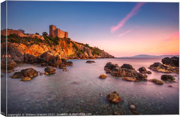 Talamone medieval fortress at sunset. Tuscany Canvas Print by Stefano Orazzini
