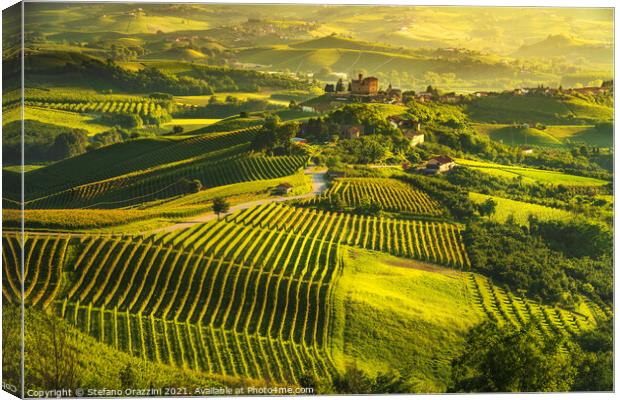 Langhe vineyards and Grinzane Cavour castle Canvas Print by Stefano Orazzini